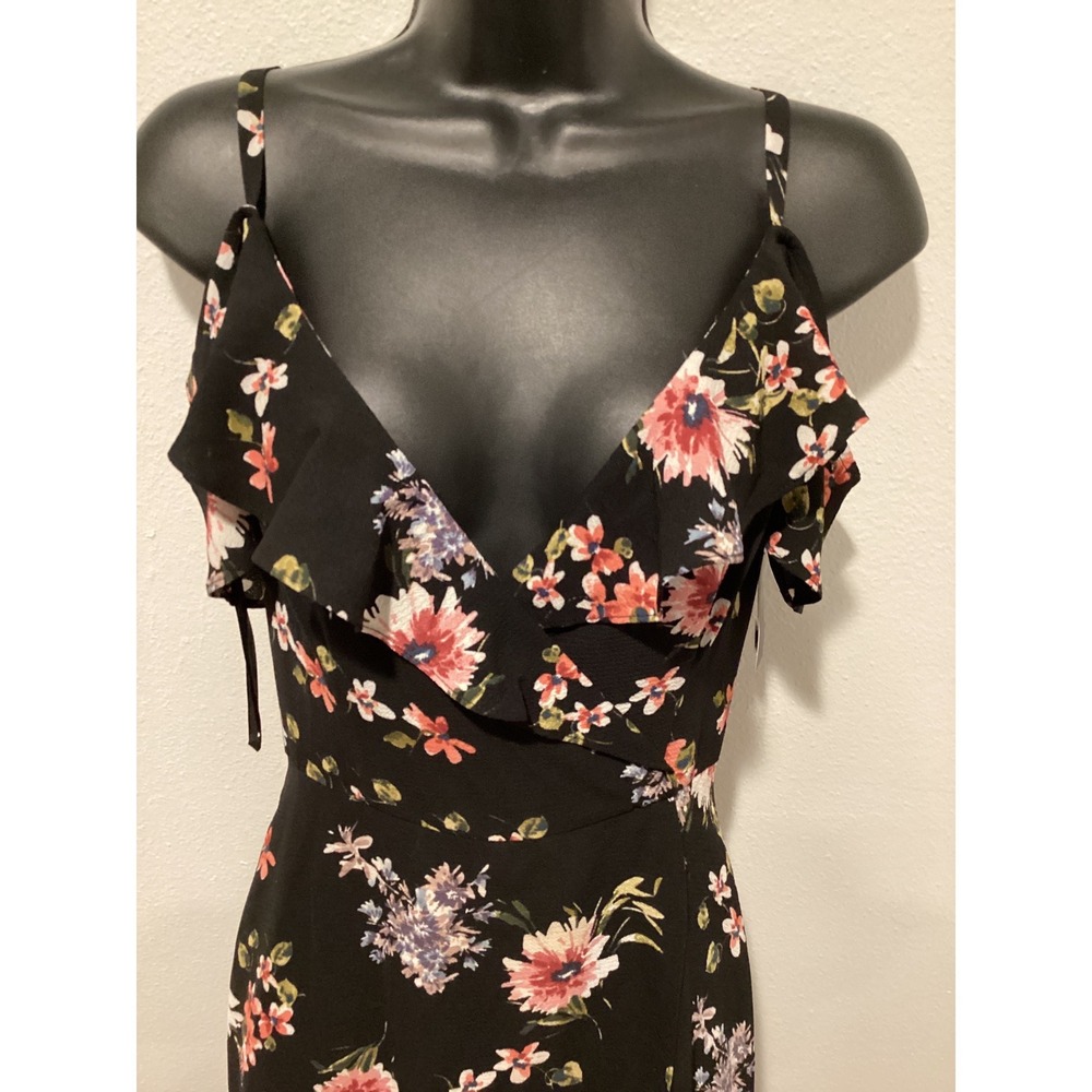 IZ Byer Black Floral Cold Shoulder Ruffle Maxi Dress Size 1 - Picture 2 of 9